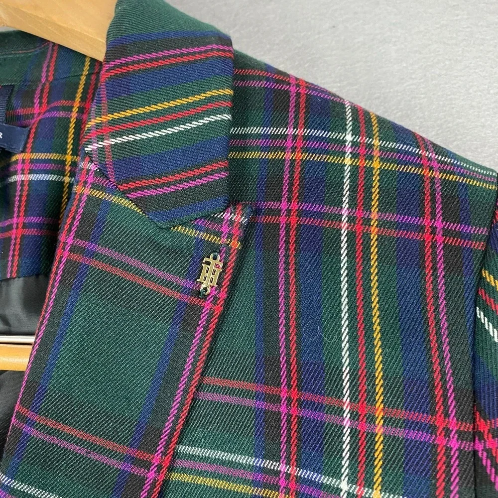 Tommy Hilfiger Plaid Blazer Womens Size 6 Preppy Equestrian Elbow Patch Jacket - Picture 3 of 16